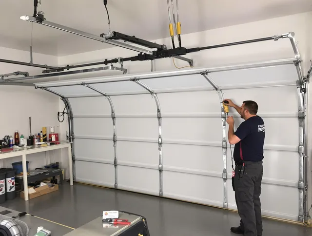 Cromwell Garage Door Repair certified technician performing overhead door system repair in Cromwell