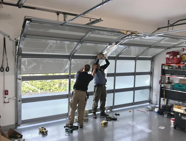 Cromwell Garage Door Repair expert performing precise panel replacement on Cromwell garage door